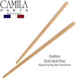 Camila Paris CP3380 French Twist Stick Hair Pin, Set of 2 Beige, Girls Chopsticks Hair Pins for Girls Spiral Updo Chignon Bun Holder, Styling Hair Accessories for Women, Made in France