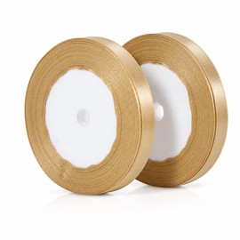 2 Rolls Gold Satin Ribbon, 10mm x 22m Each (44m Total), Gift Wrapping Ribbon for Crafts, Wedding, Party Decorations