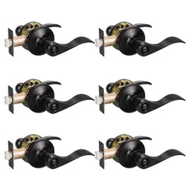 KNOBWELL 6 Pack Matte Black Door Handles Privacy Door Levers Bedroom/Bathroom Door Handles with Thumb Turn Lock Inside, Reversible for Right or Left
