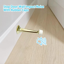 Door Stops,Door Stoppers for Wall,Door Stop for Bottom of Door, Heavy Duty Solid Rigid Door Stopper with Soft Rubber Tip, 3 in Doorstops Color Satin Brass/Gold,6 Pack