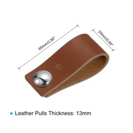 sourcing map Leather Drawer Pulls, 2.56" 4Pcs Leather Furniture Handles Drawer Knobs Pulls with Screws for Dressers Drawers Cabinet Doors, Brown/Silver