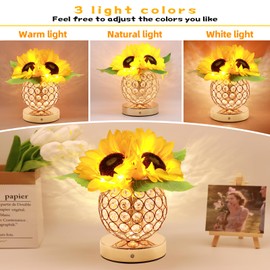 JHXLAMP Birthday Gifts for Women,Sunflower Flower Touch Lamp,Rechargeable Cordless 3-Colour Dimming Battery Powered Night Light,Gifts for Mom for Valentine Day,Mothers Day,Xmas