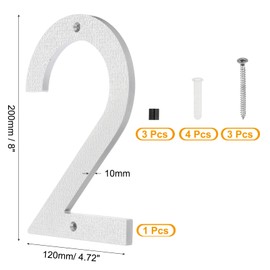 PATIKIL 8 Inch House Numbers, House Address Number Plate, Large Floating Modern House Number with Screws for Exterior Door, Wall Street, Silver, 2