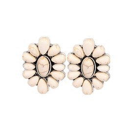 Bohemian Vintage Turquoise Oval Flower Drop Dangle Earrings Geometric Ethnic Teardrop Earrings Western Cowgirl Statement Jewelry-white