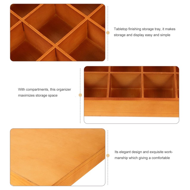 ULTECHNOVO Wooden Sorting Tray Grid Display Wood Divided Organizer Brown