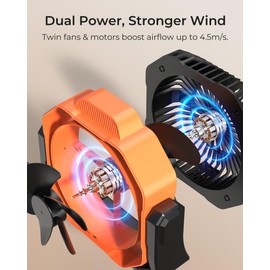 8” Portable Rechargeable Fan, Battery Operated Camping Fan with 27H Work Hours, Remote, Auto Oscillation, Timer, Hook for RV Tent Hurricane Emergency Orange