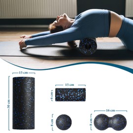 Fitness Roller Fascia Roller Set Blackroll Foam Roller Fascia Set with Fascia Ball Mini Fascia Roller Small and Duoball for Yoga Fascia Training Muscles (Blue)