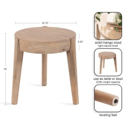 Kate and Laurel Vola Round Wood Side Table, 17 x 17 x 18, Natural Wood, Transitional End Table for Use as Bedside Nightstand, Living Room Ottoman, or Bedroom Vanity Stool