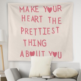 WNAGT Pink Motivational Tapestry Wall Hanging, Make Your Heart the Prettiest Thing About You Inspirational Quote Wall Blanket Decor for Girls Room College Dorm Apartment, 50x60 Inch