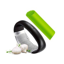 Dashco 1pc Premium Stainless Steel Garlic Rocker Press Effortless Crushing Easy Cleaning Space Saving Design and 1pc Silocone Garlic Peeling Tool Garlic Peeler Manual Garlic Press Kitchen Tool