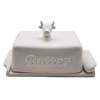 Butter Dish Cow Head Knob With Knife White Stoneware