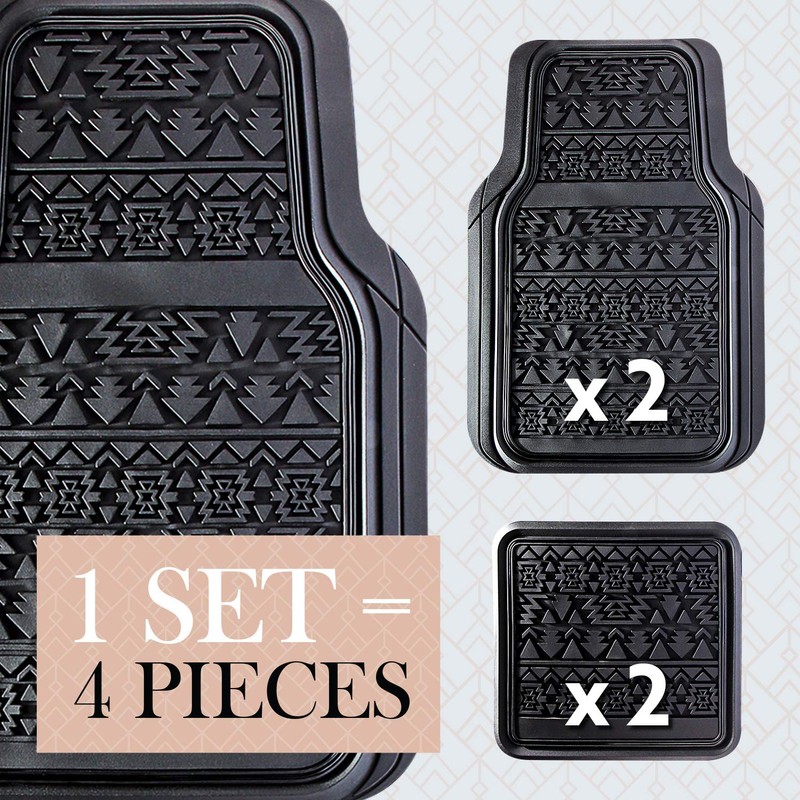 LUNNA FM-337E 4pc Aztec Black Rubber Floor Mat