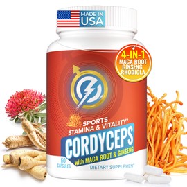 Cordyceps Mushroom Capsules - Immune & Energy Support Supplement with Cordyceps Militaris, Maca Root, Ginseng, Rhodiola, Mushroom Supplement for Endurance, Stamina, Athletic Performance, 60 Capsules