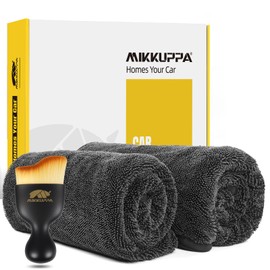MIKKUPPA Microfiber Towels for Cars - 2-Pack 36"x24" Extra Large Car Drying Towel with Twisting Yarn Technique, Ultra Absorbent Scratch-Free Twisted-Loop Car Wash Towels with Interior Detailing Brush