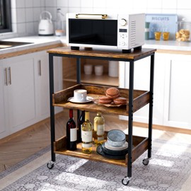Kitchen Microwave Cart, 3 Tier Rolling Kitchen Utility Cart on Wheels Coffee Cart, Kitchen Storage Islands for Living and Kitchen Room