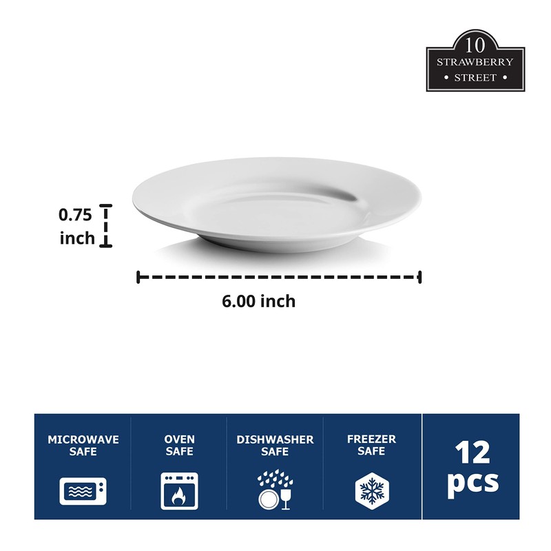 10 Strawberry Street 6" Catering Round Appetizer Plate, Set of
