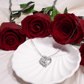 Yamonic Gifts for Women Christmas, Infinity Rose with Stem, Eternal Rose with Heart Necklace Gifts for Mum, Real Rose with Chain for Women, Preserved Flower for Valentine's Day/Mother's Day