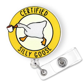 Funny Certified Silly Goose Badge Reel Retractable for Nurse Nursing RN CNA Medical Assistant & Office Staff | Cute Nurses Gifts ID Badge Holder with Alligator Clip & 24” Durable Nylon Cord | Acrylic