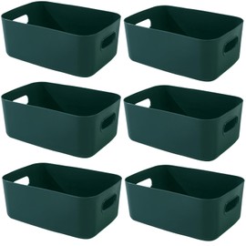 LOSYHU 6 Pcs Plastic Storage Baskets for Shelves Multiple Colors Storage Boxes with Handle Rectangular Cupboard Organiser Durable Stackable Open Storage Bins for Kitchen, Cupboard, Home, Office (Blue)