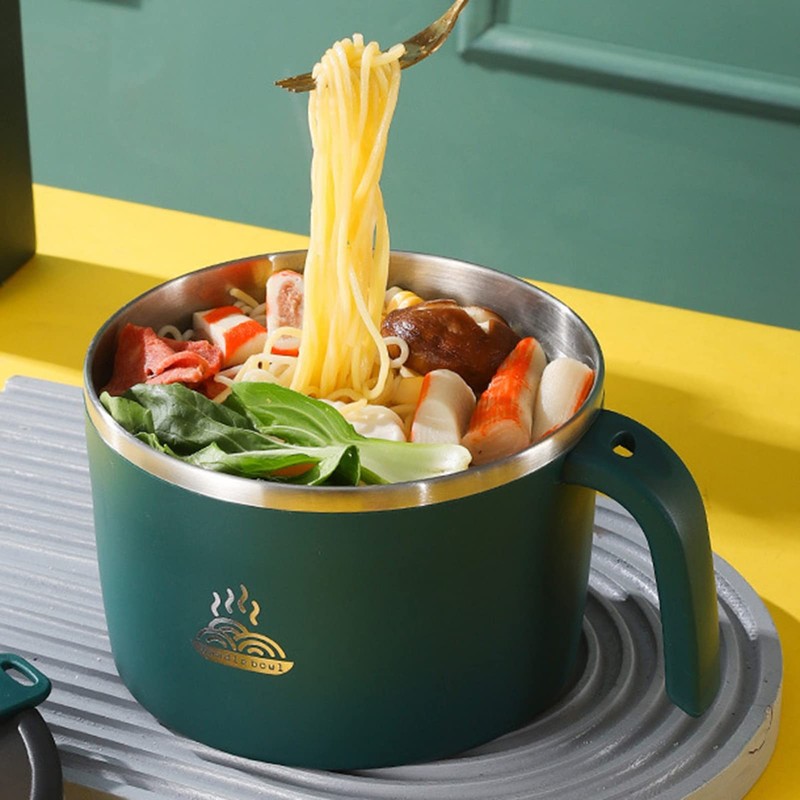 Stainless Steel Pasta Bowl 900ml Instant Noodle Bowl Double Layer