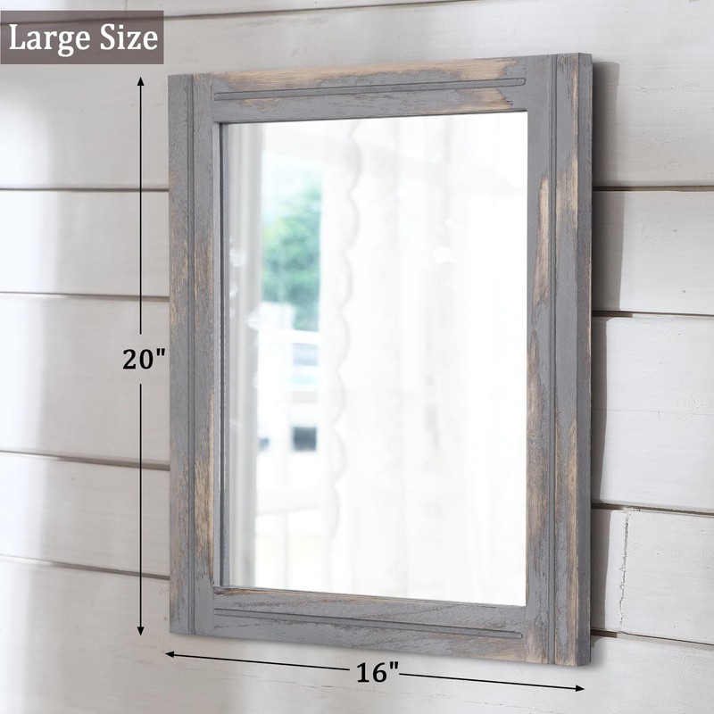 AAZZKANG Wood Framed Mirror 20"x16" Rectangular Rustic Wall Mirror Farmhouse