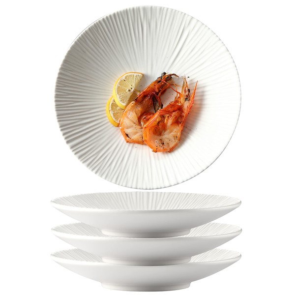 Jusalpha Japanese Style Porcelain Dinner Plates, Versatile Circular Serving Plates for Breakfast, Salad, Steak Dinner, PL018 (Set of 4) (10.3 Inches, White)