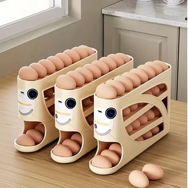 3-Tier Rolling Egg Dispenser for Refrigerator – Large Capacity Gravity Rolling Egg Storage Holder Organizer