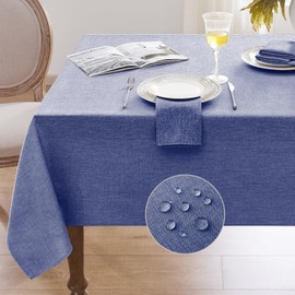 Softalker Linen Textured Rectangle Tablecloth,Waterproof Wipeable Farmhouse Burlap Table Cloth, Stain Resistant Wrinkle Free Table Covers for Kitchen Dining Holiday Party (60 x 84, Denim Blue)