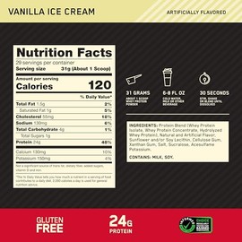 Optimum Nutrition Gold Standard 100% Whey Protein Powder, Vanilla Ice Cream, 2 Pound (Packaging May Vary)