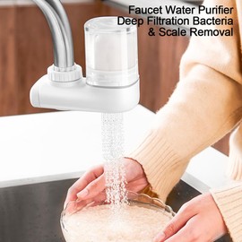 CLSSLVVBN Vertical Faucet Mount Water Filtration System Tap Water Treatment Filter with 2 Cartridges (White Transparent)