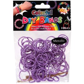 DIY 100 Silicone Loom Bands with Clips and Loom Tool - Bright Metallic Purple