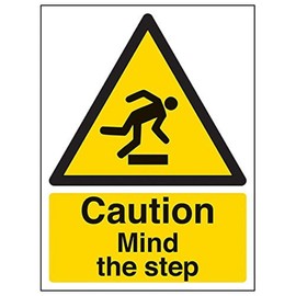 V Safety Caution Mind The Step Sign - Portrait - 200mm x 300mm - 2mm Rigid Plastic