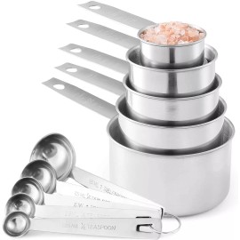 Laxinis World Stainless Steel Measuring Cups And Measuring Spoons 10-Piece Set, 5 Cups And ...