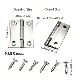 8 Pcs 2 Inch Small Door Hinges, 201 Stainless Steel Butt Hinges with Mounting Screws for Wooden Box Chest Box and Small DIY Crafts Projects