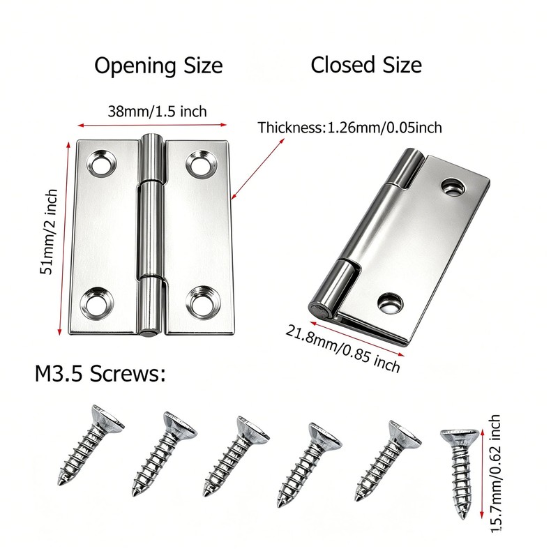 8 Pcs 2 Inch Small Door Hinges, 201 Stainless Steel