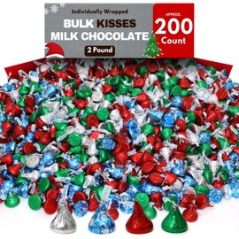 Hershey Christmas Kisses Chocolate Candy Mix Holiday - 2 Pound Approx. 200 Pieces Christmas Candy Bulk Individually Wrapped Holiday Chocolate Treats For Parties, Stocking stuffers & Baking