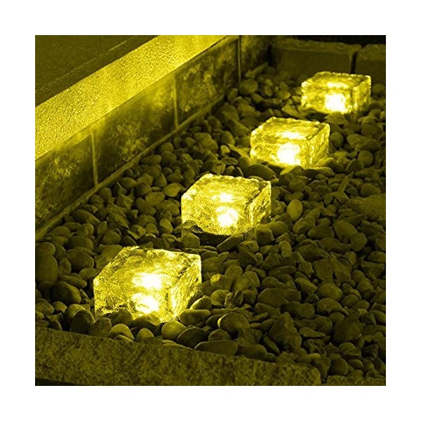 TDA Trading Solar Outdoor Ice Cube Lights for Garden Decoration, 2.8 ”x 2.8” Frosted Acrylic Brick Waterproof Solar Landscape Lights for Tabletop Garden Yard Patio Pathway Decor (Warm White) (1 Piece)