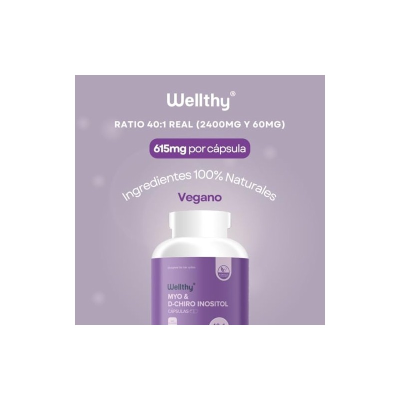 Wellthy Myo Chiro Inositol 360 Cápsulas Mezcla Óptima 2400mg 60mg