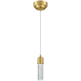 LABORATE LIGHTING, One-Light Dimmable LED Indoor Mini Pendant, Champagne Brass Finish with Bubble Glass