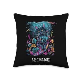 Meowmaid Mermaid Cat Throw Pillow