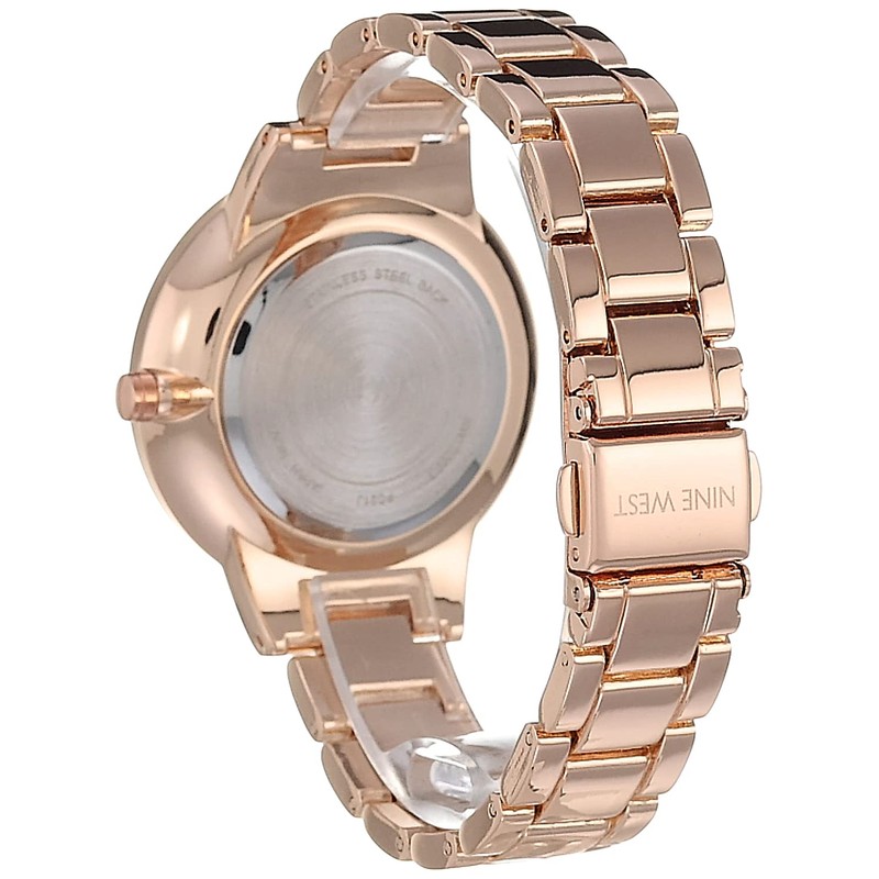NINE WEST Women's Crystal Accented Bracelet Watch, Rose Gold/Navy, NW/2098NVRG