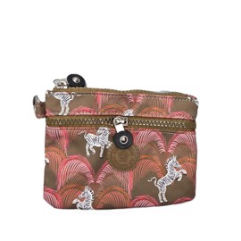 Ladies Mini 2 Zippers Water Resistance Super Lightweight Nylon Printed and Plain Coin Purse Travel Pouch (Zebra)