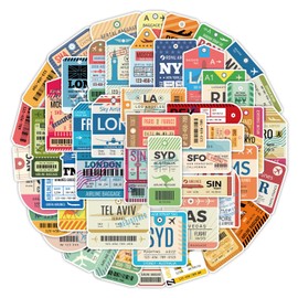 50Pcs Boarding Pass Sticker for Car,Helmet,Water Bottle,Bike,Luggage,Scrapbook,Bike,Laptop,Cute Cartoon Airline Ticket Waterproof Stickers,Boys Adults Children Gift,Airline Aesthetic Graffiti Decal