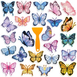 Yaomiao 24 Pcs Butterfly Non Slip Bathtub Stickers Shower Stickers Anti Slip Decal Threads Adhesive Appliques with Scraper Adhesive Decals for Safety Bathroom Tubs, Shower Floor, Stairs