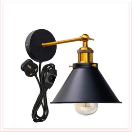 LEDSone Vintage Metal Cone Wall Sconce Black Antique 180 Degree Swing Adjustable Arm Up or Down E27 Wall lamp Art Decor Industrial Wall Lights Wall Mount (Cone Lamp, 2-Pack)