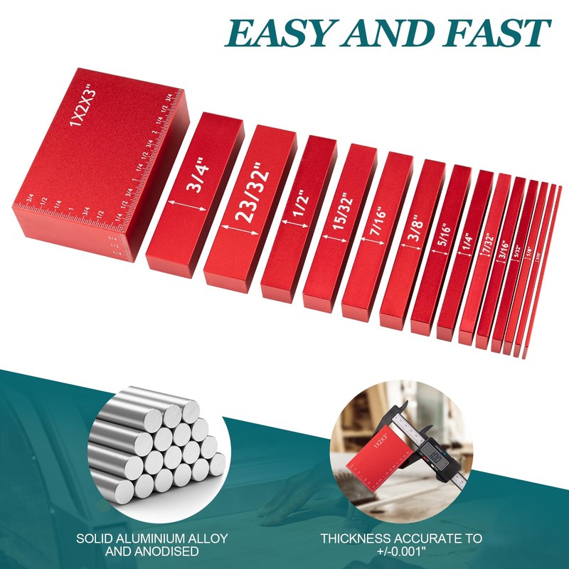 15 PCS Setup Blocks for Woodworking, Precision Aluminum Height Gauges
