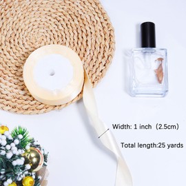 Hiswan Ivory Ribbon for Gift Wrapping, 1 inch Polyester Satin Hair Ribbons for Flower Bouquet, Weeding Decoration, Baby Shower, Crafts Bows Fabric Christmas Ribbon 25 Yards