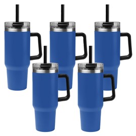 Gifts by Design 5 Ct of 40 Oz Intrepid Stainless Steel Tumbler with Lid, Straw & Handle – Blue – Customizable Insulated Cups for Water, Coffee, Hot & Iced Drinks – Great for DIY, Events, Work