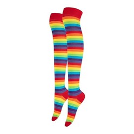 Alanna Jones Women Ladies Girls Stripe Cotton Rich Over the Knee High Socks Stripe Thigh Socks Leg Warmer for Casual Daily Wear UK Size 4-6.5 (Red Rainbow)