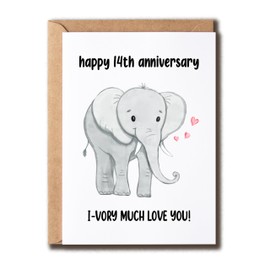 APVGifts Happy 14Th Anniversary - Pun Card - Ivory Anniversary Card - Elephant Anniversary Card - 14Th Wedding Anniversary Card - Card For Him Her
